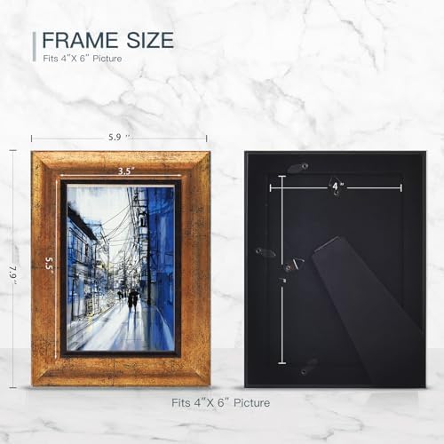 XUANLUO 4x6 Picture Frames Set of 4,Rustic Retro Photo Frame(Gold) - Image 2