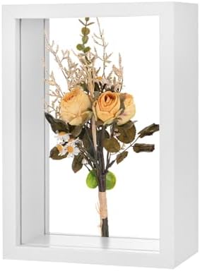 M METERXITY 1-Pack Dried Flower Frame, 4 x 6 Inch Double Acrylic Wooden Dried Flower Photo Floating Frame for Tabletop/DIY/Handicrafts [White] by MMETERXITY