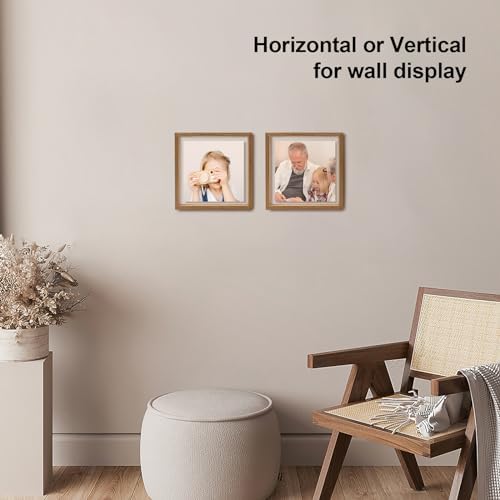 Egofine 8x8 Floating Frames Set of 2, Double Plexiglass Picture Frame, Made of Solid Wood Display Any Size Photo up to 8x8, Wall Mount or Tabletop Standing, Carbonized - Image 6