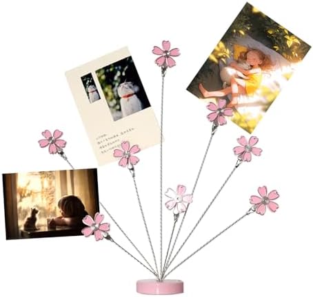 8-Branch Family Tree Picture Frame Holder, Card Photo Clips Holder Desk Stand for Memo Paper Note Photo Christmas Wedding Card Display (Cherry Blossoms) by TFu