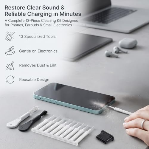 Charging Port Cleaning Kit, Cell Phone Cleaning Kit - 13PCs Phone Charging Port Cleaner - USB C Ports Cleaner Tool - Mini Brushes Cleaners for Speaker, Receiver, Earbuds & Smartphones - Image 3