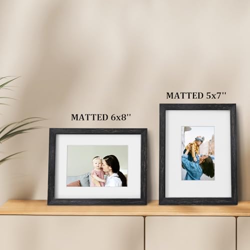 Egofine 9x12 Picture Frames Set of 4, Made of Solid Wood Covered by Plexiglass 5x7 and 6x8 with Mat or 9x12 without Mat, for Table Top Display and Wall Mounting Photo Frame, Driftwood Black - Image 6