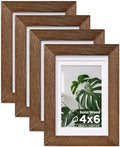 Egofine 4x6 Picture Frames Set of 4, Made of Solid Wood Covered by Plexiglass 3x4.5 and 3.5x5 with Mat or 4x6 without Mat, for Table Top Display and Wall Mounting Photo Frame,Walnut Brown by Egofine