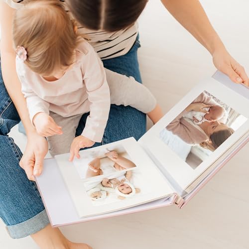 Vienrose Self Adhesive Photo Album Gift Set, Linen Cover Scrapbook with DIY Window, Holds 4x6 5x7 8x10 Photos, 30 Sheets 60 Pages for Family Wedding Baby, Includes Pen, Card, Lace Strap, Blue - Image 6