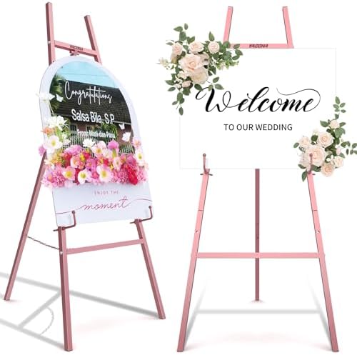 Easel Stand for Wedding Sign, 4-Tier Height Adjustable, Rose Gold by Unknown