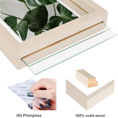Egofine 8.5x11 Floating Frames Set of 2, Double Plexiglass Picture Frame, Made of Solid Wood Display Any Size Photo up to 8.5x11, Wall Mount or Tabletop Standing, Beige - Image 6