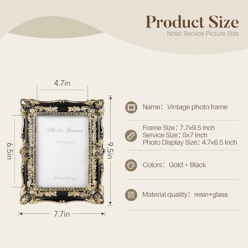 Cuspin 5x7 Black and Gold Picture Frame Vintage Baroque Ornate Resin Frame - Image 5