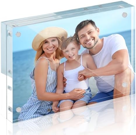 HOUSE DAY Acrylic Picture Frames 8x10, 1 Pack Magnetic 8x10 Picture Frame, Double Sided Clear 8 x 10 Photo Frame with Microfiber Cloth, Frameless FreeStanding 8x10 Frame Gift for Desktop Display by HOUSEDAY