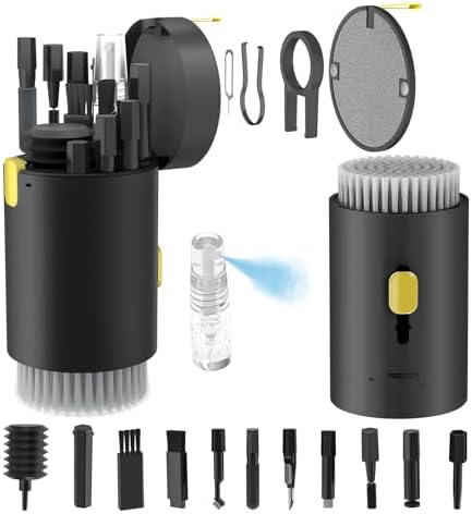 Tounee Keyboard Cleaner Kit, Electronics Cleaning Kit with Retractable Big Brush, Portable, 20 in 1 Multi-Tool Kit for Phones, Tablet, Computer, PC Monitor,TV Camera Lens with 2.5ml Mist Spray (Black) by tounee