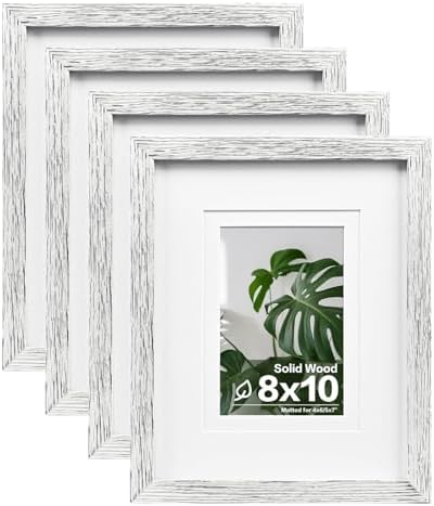 Egofine 8x10 Picture Frames Set of 4, Made of Solid Wood Covered by Plexiglass 4x6 and 5x7 with Mat or 8x10 without Mat, for Table Top Display and Wall Mounting Photo Frame Driftwood White by Egofine