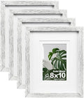 Egofine 8x10 Picture Frames Set of 4, Made of Solid Wood Covered by Plexiglass 4x6 and 5x7 with Mat or 8x10 without Mat, for Table Top Display and Wall Mounting Photo Frame Driftwood White by Egofine