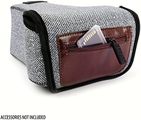 USA Gear Camera Sleeve (Medium) for Compact SLRs Compatible with Canon EOS R100 Nikon Z30 Sony ZV-E10, and more - Padded Neoprene DSLR Case with Zipper Accessory Pocket & Belt Loop (Gray Woven) - Image 3