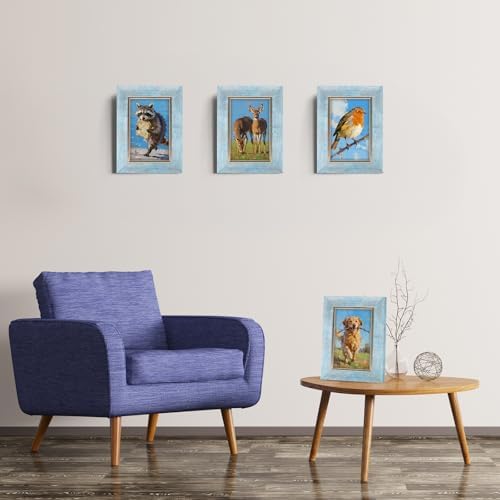 XUANLUO 4x6 Picture Frames Set of 4,Rustic Retro Photo Frame(Blue) - Image 3
