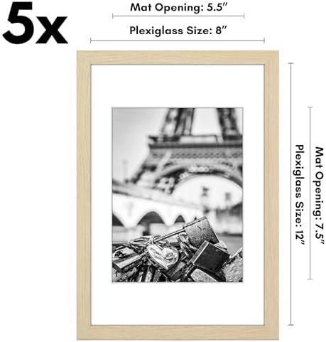 Americanflat 8x12 Picture Frame 5-Pack - Matted to 6x8 - Natural Oak - Image 2