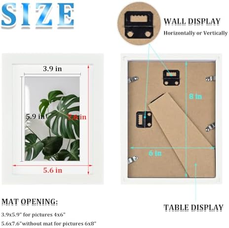 Egofine 6x8 Picture Frames Set of 4, Made of Solid Wood Covered by Plexiglass 4x6 and 5x7 with Mat or 6x8 whitout Mat, for Table Top Display and Wall Mounting Photo Frame White - Image 3