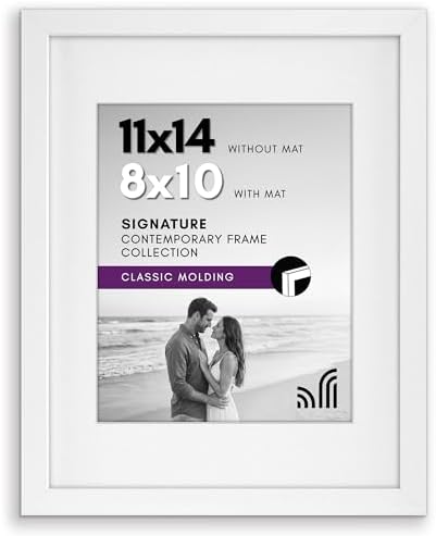 Americanflat 11x14 Picture Frame with Shatter-Resistant Glass - Use as 8x10 Frame with Mat or Display 11x14 Photo Without Mat - Signature Collection - Picture Frames for Wall Display - White by Americanflat