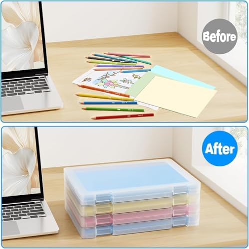 2 Pack A4 File Box Paper Organizers Holder, Transparent Document Paper Project Case, Plastic Paper Storage Container Box File Protector for Magazine, Scrapbook, Office School Supplies - Image 6