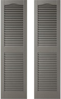 Builders Edge 14.5 in. W x 60 in. H Builders Edge, Standard Cathedral Top Center Mullion, Open Louver Shutters, Includes Matching Installation Spikes (Per Pair), 018 - Tuxedo Grey by Builders+Edge