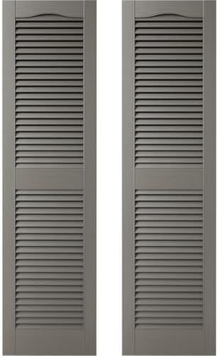 Builders Edge 14.5 in. W x 60 in. H Builders Edge, Standard Cathedral Top Center Mullion, Open Louver Shutters, Includes Matching Installation Spikes (Per Pair), 018 - Tuxedo Grey by Builders+Edge