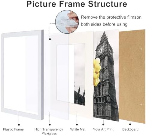 8.5x11 Picture Frame Set of 6, Certificate Document Frame, Diploma Frame, Display Pictures 8.5x11 Without Mat, White - Image 6