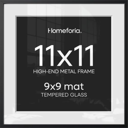 Homeforia 11x11 Black Picture Frame, High-End Metal, 9x9 Mat, Glass by Homeforia