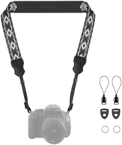 FIEIL Neck Strap Silicone Camera Straps - Padded Camera Strap, 1.5" Wide Adjustable Neck Strap - Compatible with Canon, Nikon, Sony, and More DSLR and Mirrorless Cameras (Khaki Gray Black Rhombus) by FIEIL