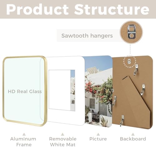 Golden State Art 9x12 Gold Aluminum Picture Frame Mat for 6x8 Real Glass - Image 5