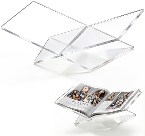 Acrylic Desktop Book Stand, Clear Angled Book Holder Display for Cookbooks, Magazines & Art Books, 12×7×5 in Slim Transparent Reading Stand for Desk & Coffee Table by Unknown