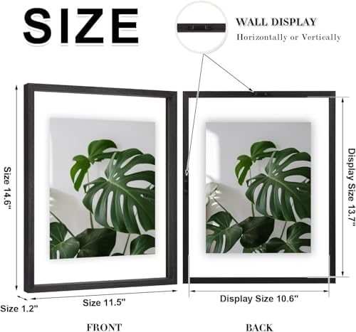 Egofine 11x14 Floating Frames Set of 4, Double Plexiglass Picture Frame, Made of Solid Wood Display Any Size Photo up to 11x14, Wall Mount or Tabletop Standing, Faded Black - Image 2