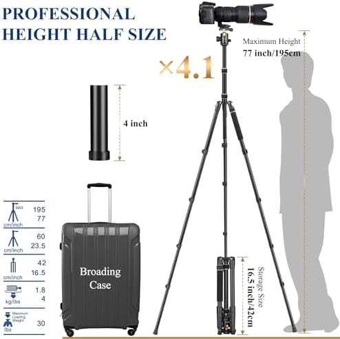 77" Aluminum Camera Tripods & Monopods, Victiv Compact Travel Tripod for Camera DSLR, Spotting Scope,Telescope, Binoculars, Porfessional Heavy Duty Camera Tripod Stand for Photography Video Recording - Image 4