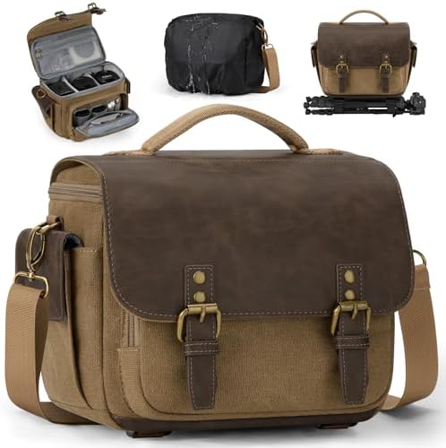 RAINSMORE Camera Bag, Vintage Canvas Camera Sling Bag Crossbody Camera Case by RAINSMORE