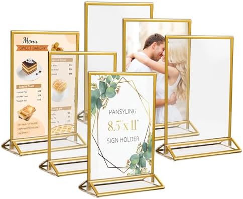 6 Pack Acrylic Sign Holder 8.5 x 11 Gold Picture Frames for Wedding Table Numbers Holders,Double Sided Display Stand for Halloween Christmas Decor,Restaurant Menu Holder Party Plastic Sign Holder by Pansyling
