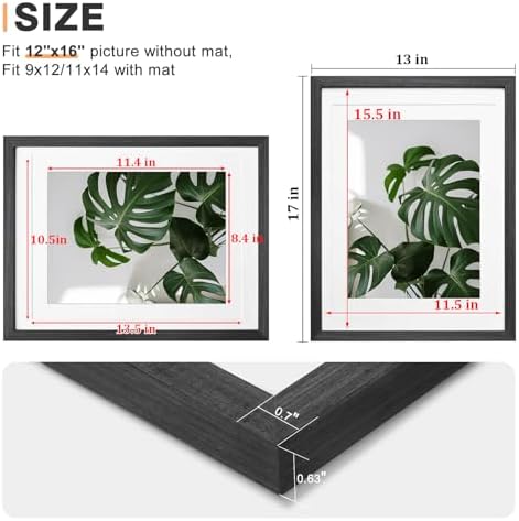 Egofine 12x16 Picture Frame Set of 4, Made of Solid Wood Multicolor Photo Frame Covered by Plexiglass 9x12 and 11x14 with Mat or 12x16 without Mat, for Wall Mounting Mixed Colors - Image 3