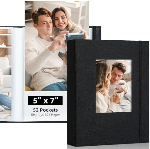 5x7 Photo Album Holds 104 Photos with Front Window Black by Remowith
