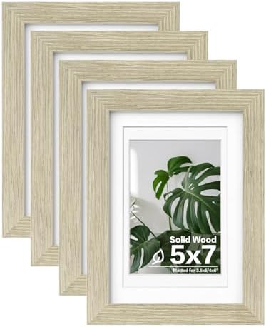 Egofine 5x7 Picture Frames Set of 4, Made of Solid Wood Covered by Plexiglass 3.5x5 and 4x6 with Mat or 5x7 without Mat, for Table Top Display and Wall Mounting Photo Frame Distressed Wood Grain by Egofine