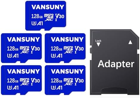 Vansuny Micro SD Card 128GB 5 Pack microSDXC Memory Cards with SD Adapter A1 App Performance V30 4K Video Recording C10 U3 Micro SD for Phone, Security Camera, Dash Cam, Action Camera by VANSUNY
