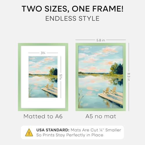 Homeforia A5 Green Picture Frame, High-End Metal, A6 Mat, Glass - Image 2