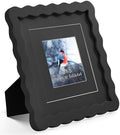8x8 Black Picture Frame with Mat for 6x6/4x4, Curved Wavy Edge Deco Wooden Real Glass, Vertical or Horizontal Display Photo Gallery Wall & Tabletop Frame by Gdfmsc