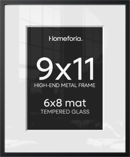 Homeforia 9x11 Black Picture Frame, High-End Metal, 6x8 Mat, Glass by Homeforia