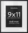 Homeforia 9x11 Black Picture Frame, High-End Metal, 6x8 Mat, Glass by Homeforia