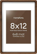 Homeforia 8x12 Mortise&Tenon Walnut Picture Frame, 6x8 Mat, Glass by Homeforia