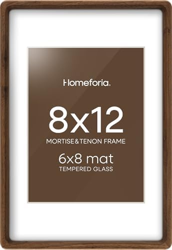 Homeforia 8x12 Mortise&Tenon Walnut Picture Frame, 6x8 Mat, Glass by Homeforia