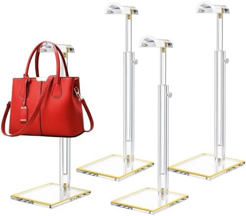 4 Pack Clear Acrylic Purse Display Stands, 14" - 24" Adjustable Height Handbag Holder, Bags Rack Stand, Tabletop Hanging Organizer for Counter Retail Store Boutique Closet Photography by SHUNKAIZS
