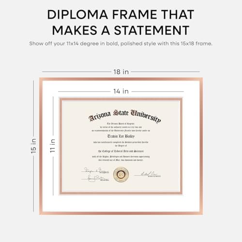 Homeforia 15x18 Rose Diploma Frame, High-End Metal, 11x14 Mat, Glass - Image 2