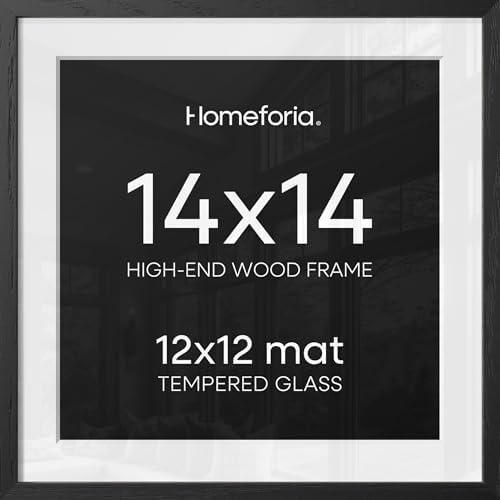 Homeforia 14x14 Black Oak Picture Frame, High-End Wood, 12x12 Mat, Glass by Homeforia