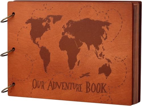 Our Adventure Book 11.9 * 7.6 Inch Scrapbook Photo Album, Retro 3D Wooden Travelling Diary JournalScrap Book For Couples Memory Book ForAnniversary Wedding,Vintage Guestbook,Valentine's Day Gift by Xiongxiong
