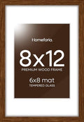 Homeforia 12x8 Picture Frame Brown, High End Dark Oak 12x8 Walnut Wooden Frames with Mat 6x8 Photo, 12 x 8 Wood Frame Matted to 6 by 8 Print, Wall or Tabletop Frame, Tempered Glass, Wall Kit, Set of 1 by Homeforia