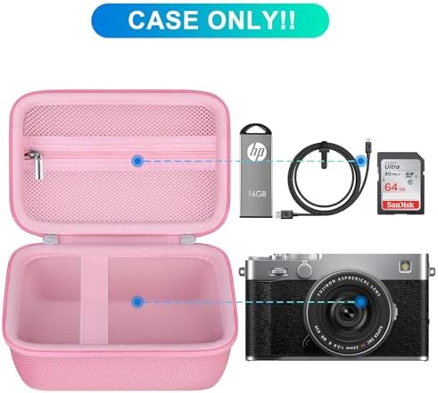 BOVKE Hard Carrying Case for FUJIFILM X-E5 Mirrorless Digital Camera, Extra Mesh Pocket for Batteries, SD Card, Charging Cables and More Additional Accessories, Pink - Image 3