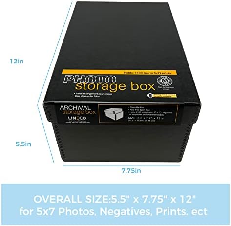 Lineco Archival Photo Storage Box, with Removable Lid, 5"x7"x12", Black - Image 2