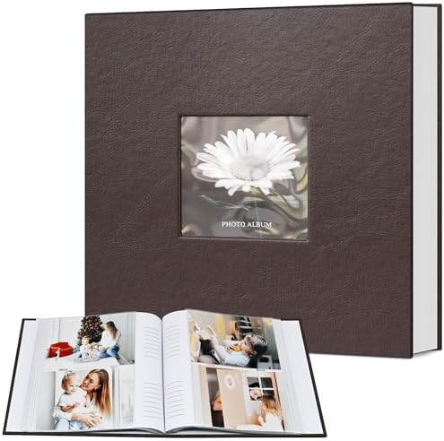 Popotop Photo Album 4x6 200 Photos with Writing Space, Leather Cover Album with Display Picture Window, Photo Book for Wedding Family Baby Gift by Popotop
